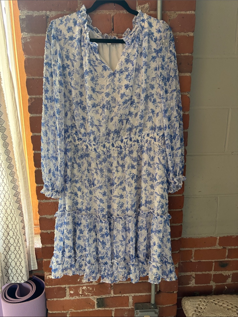 Skies Are Blue White and Light Blue Floral Midi Dress